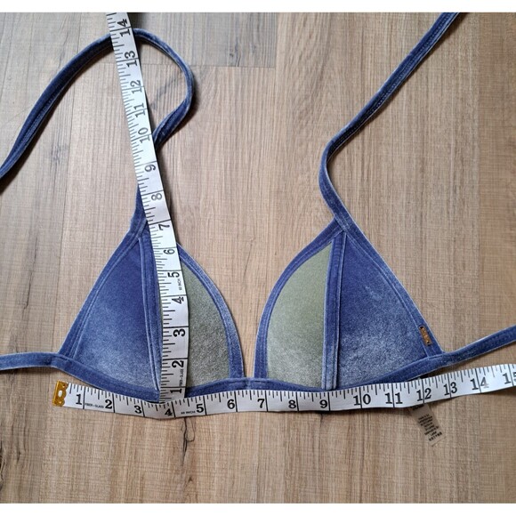 Victoria's Secret Pink Size S Bikini Top Blue Suede Color Block Cute - Picture 7 of 7